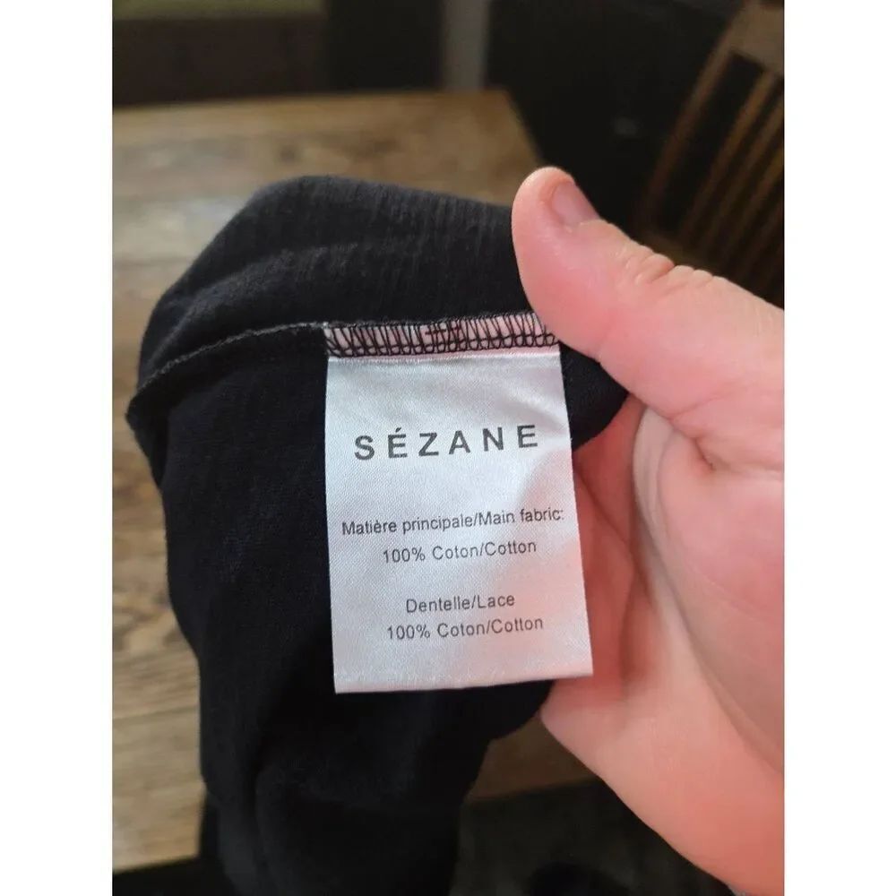 Sezane black cotton criss cross lace tshirt sz XL - Picture 4 of 4